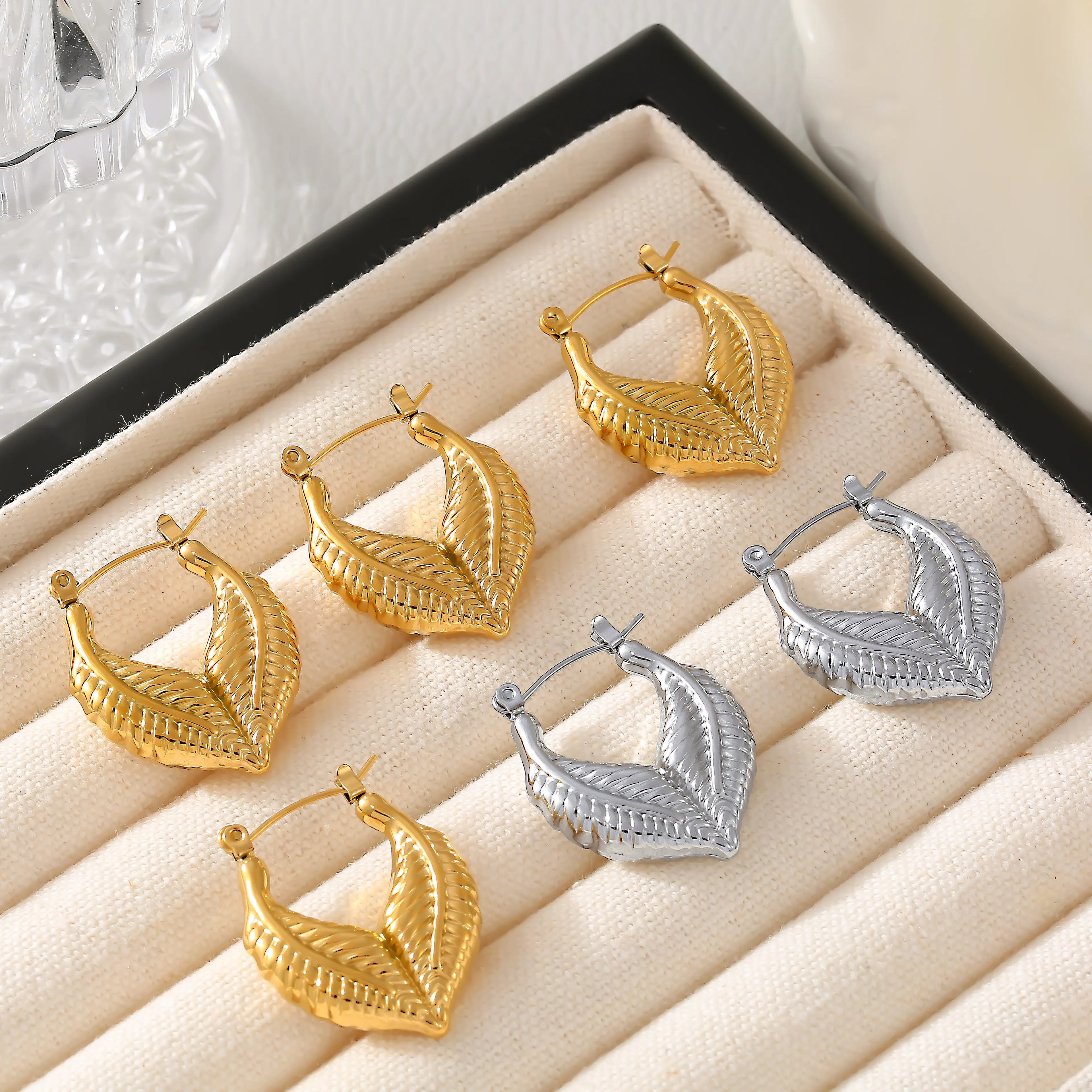 Minimalist Leaf Heart Stud Earrings