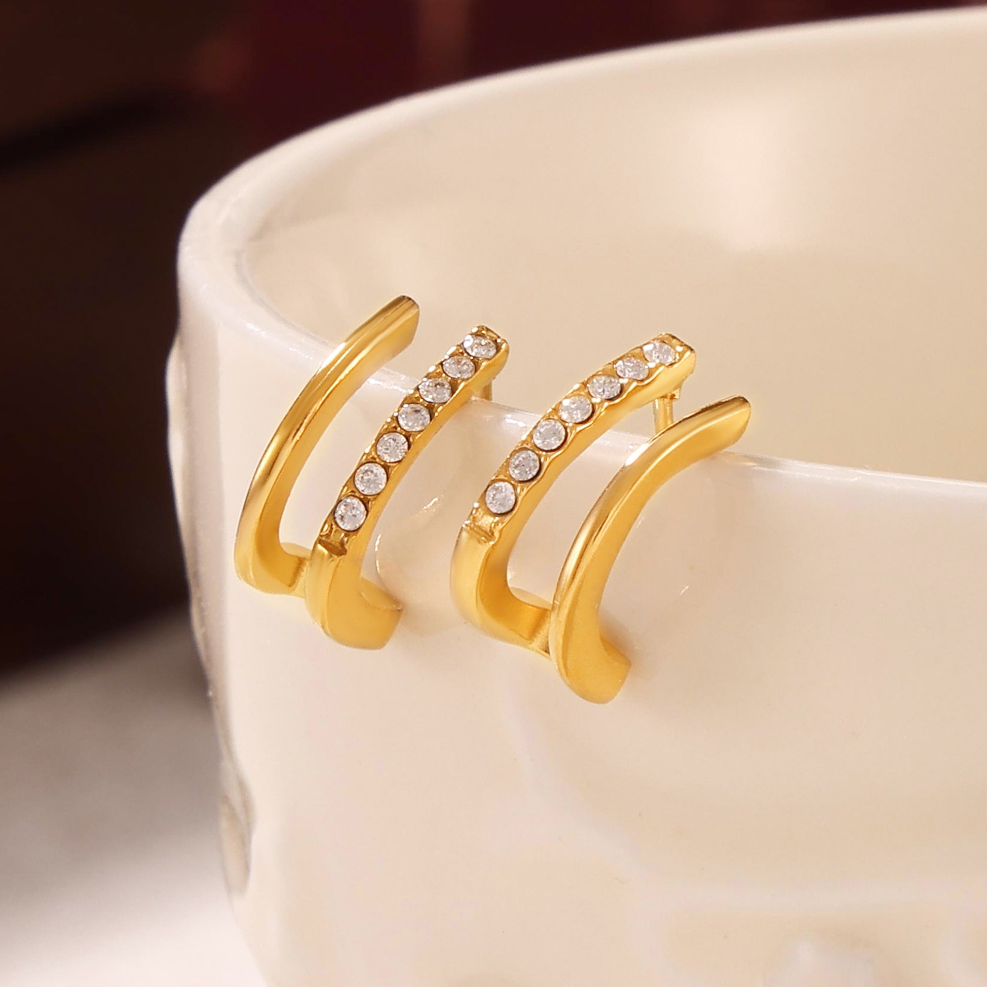 Minimalist Double Row C-Shape Hoop Earrings