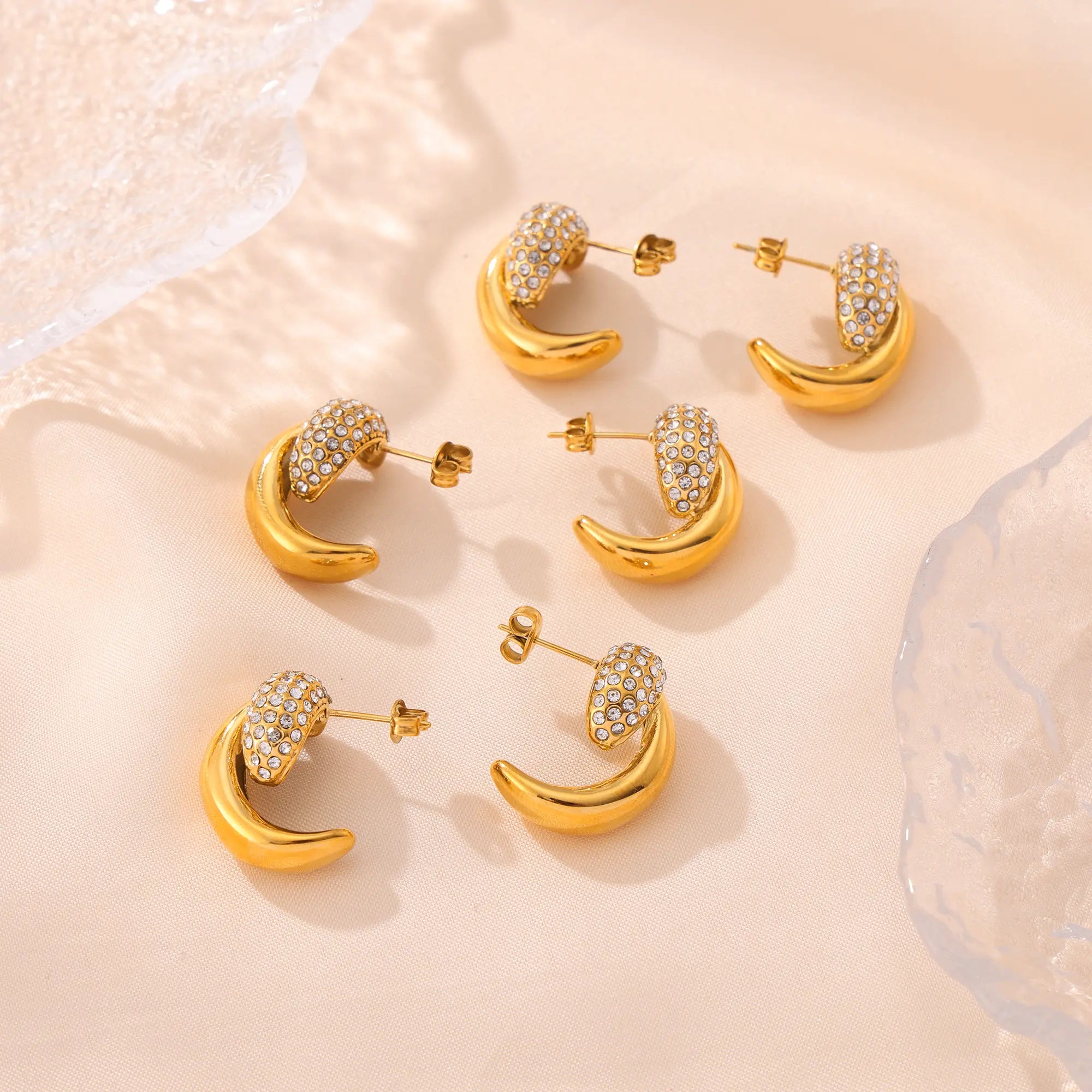 Minimalist Crescent Moon Zircon Stud Earrings