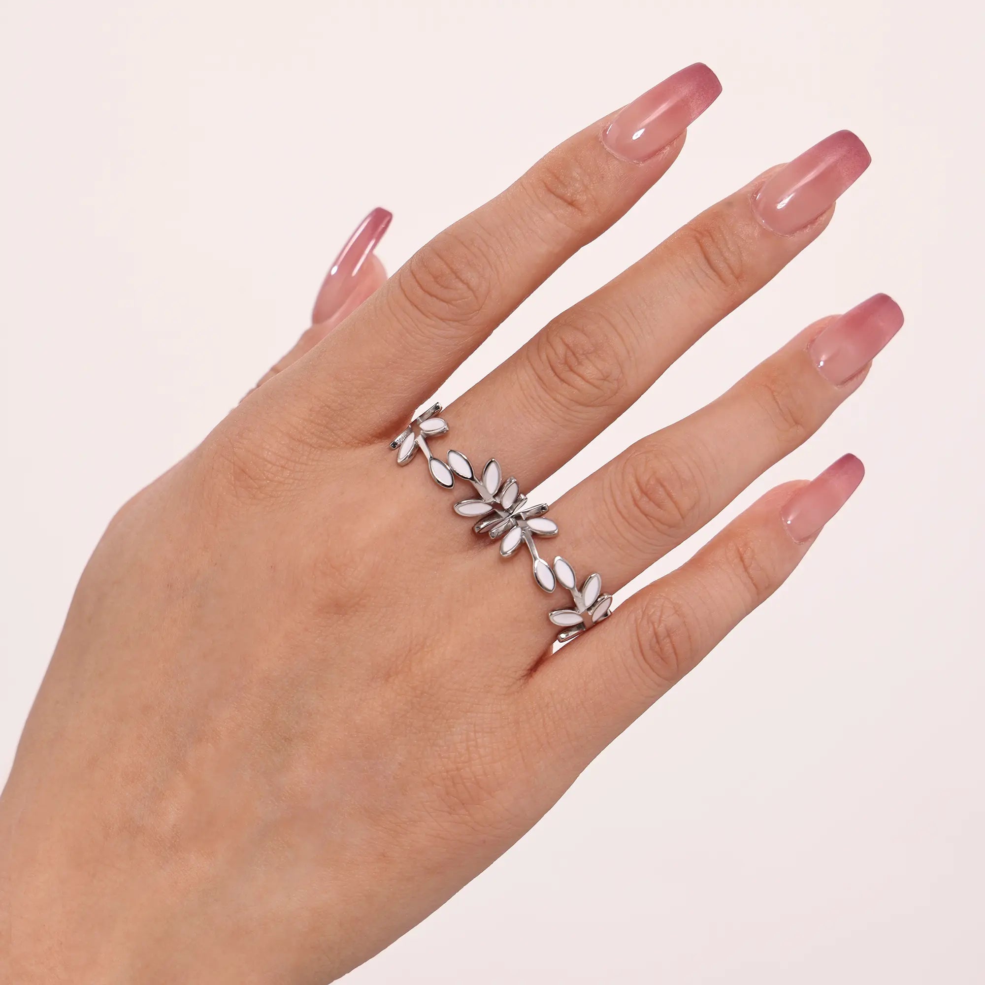French Enamel Olive Leaf Vine Ring