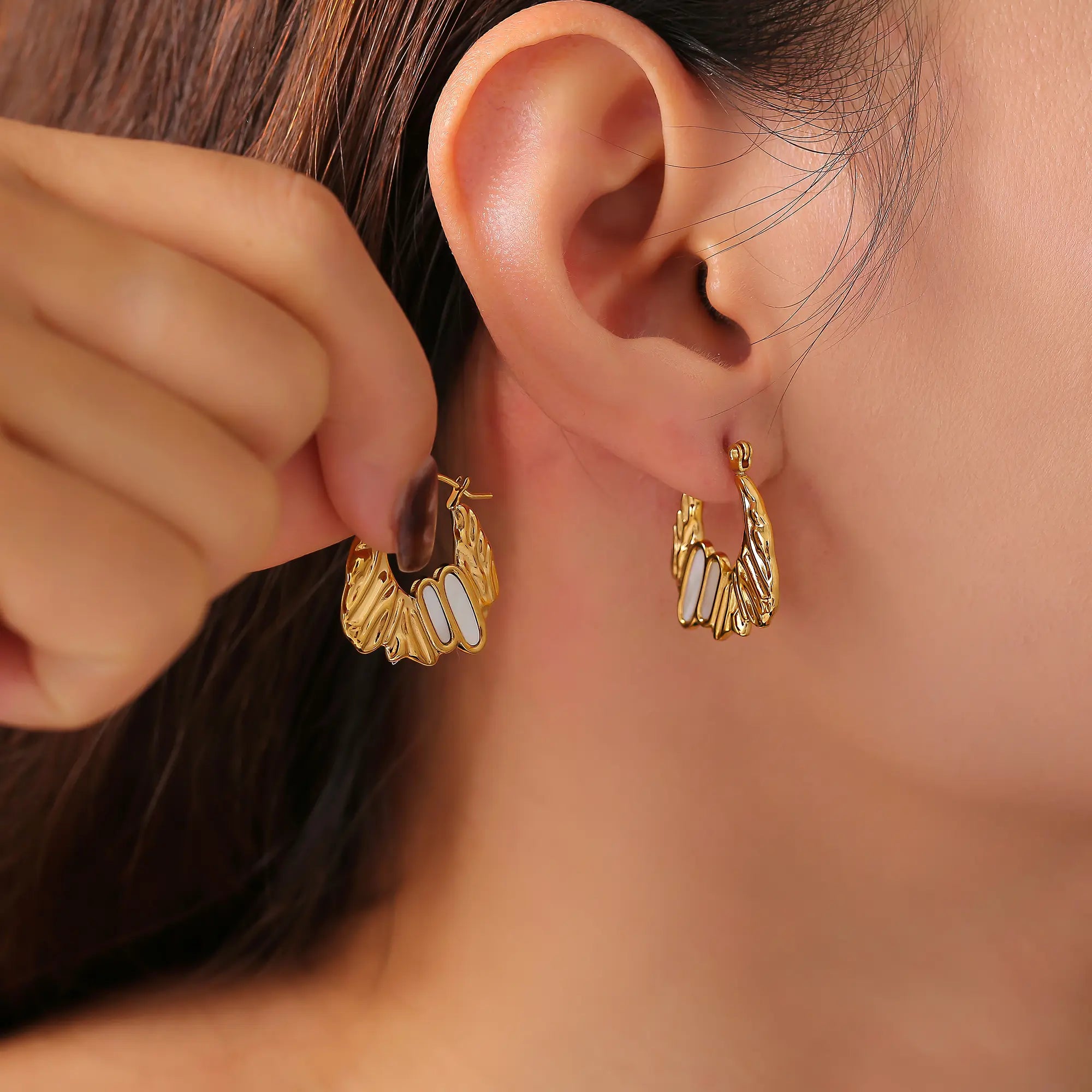 Irregular Molten Shell Hoop Earrings