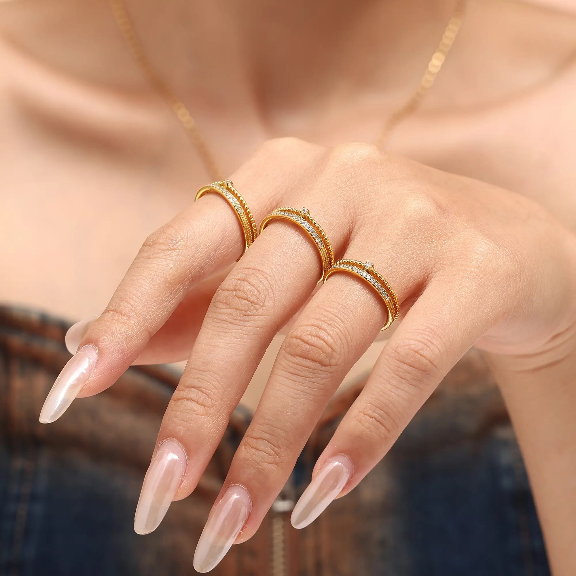 Double Layer Sparkly CZ Adjustable Ring