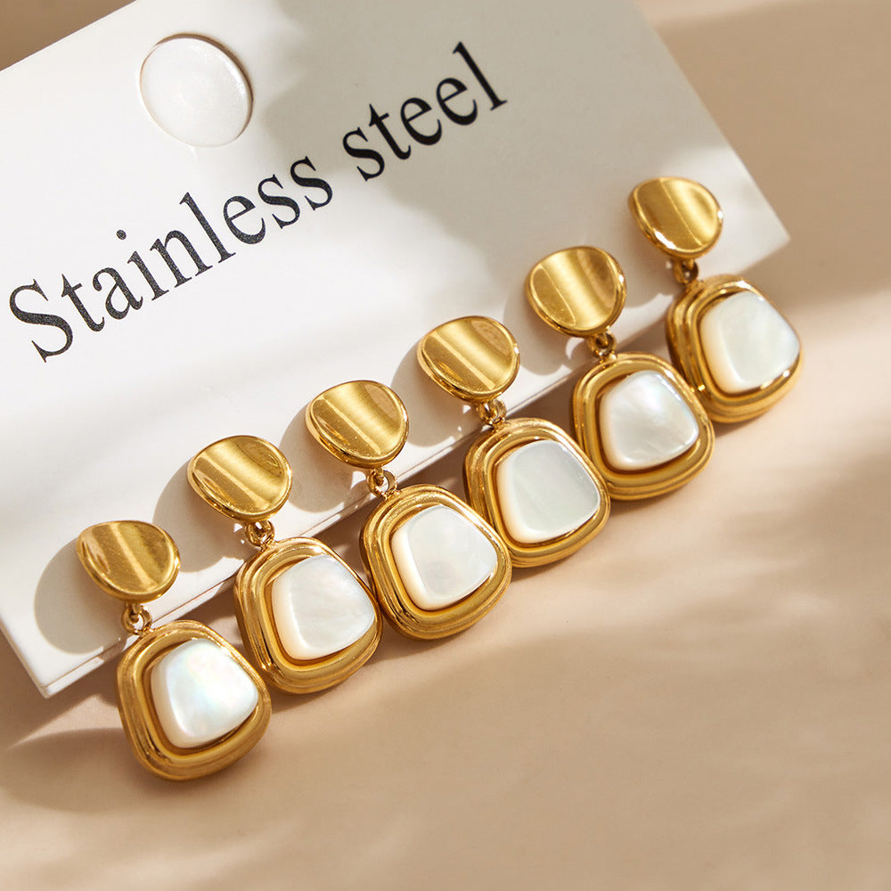 Geometric Mother of Pearl Drop Earrings