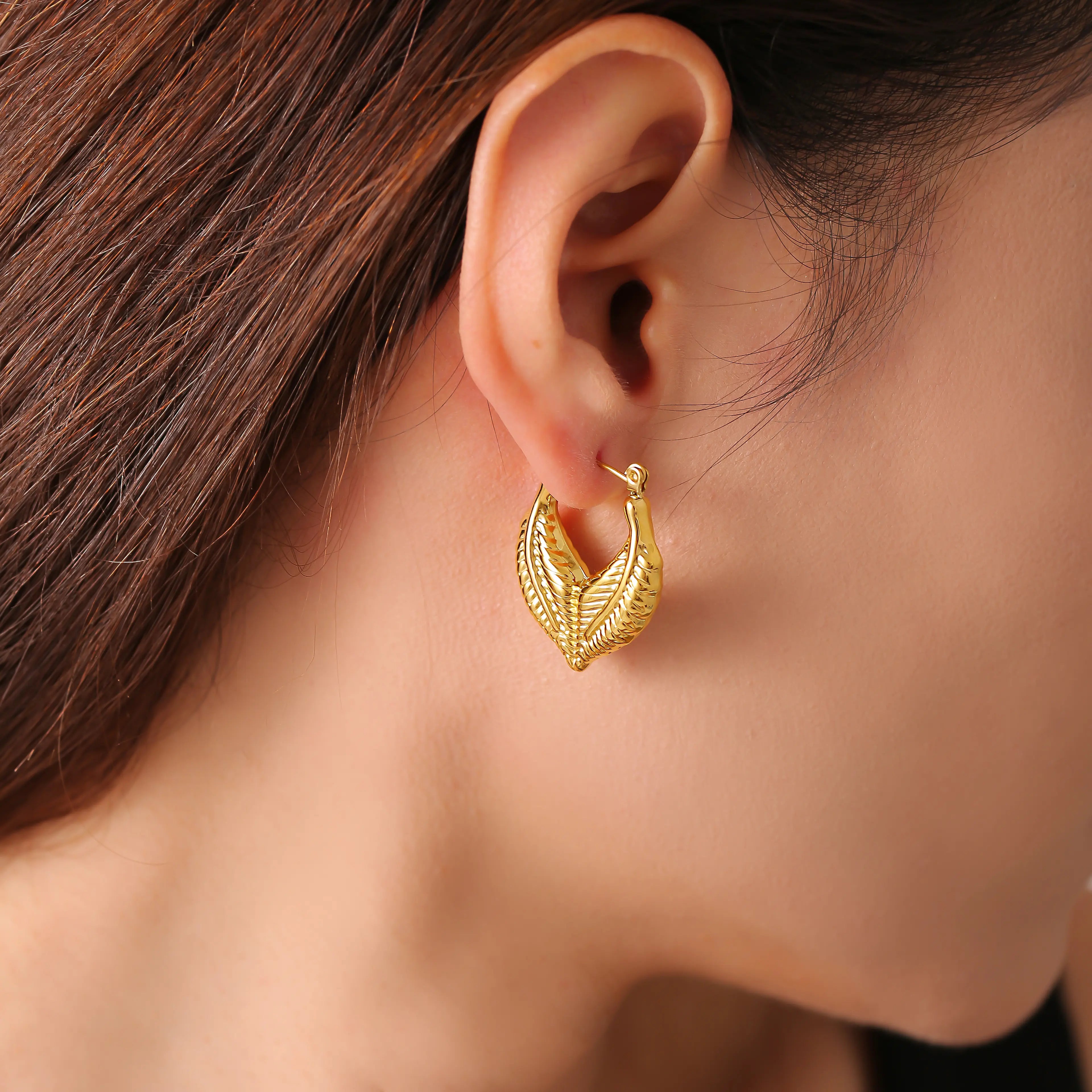 Minimalist Leaf Heart Stud Earrings
