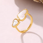 Minimalist Mother of Pearl Double Heart Open Ring