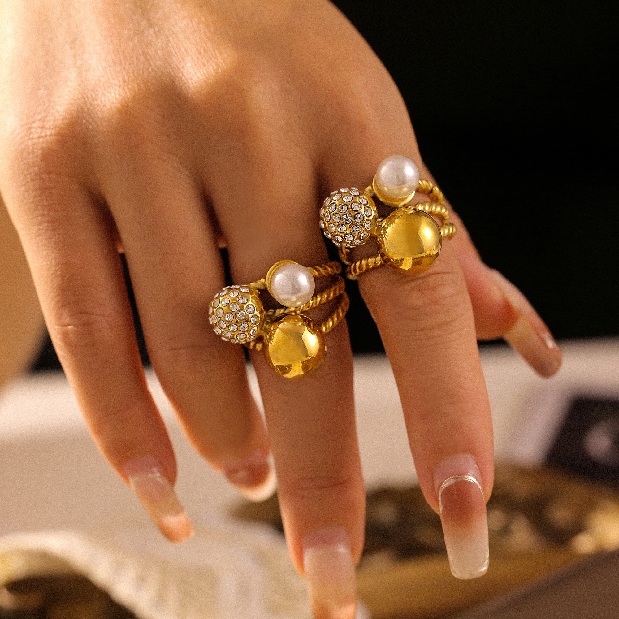 Vintage Orb Pavé Pearl Statement Ring