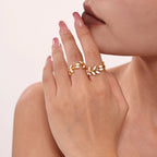 French Enamel Olive Leaf Vine Ring