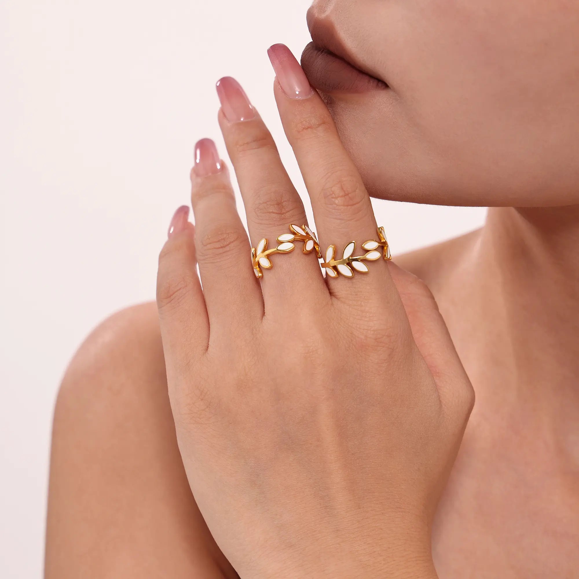 French Enamel Olive Leaf Vine Ring