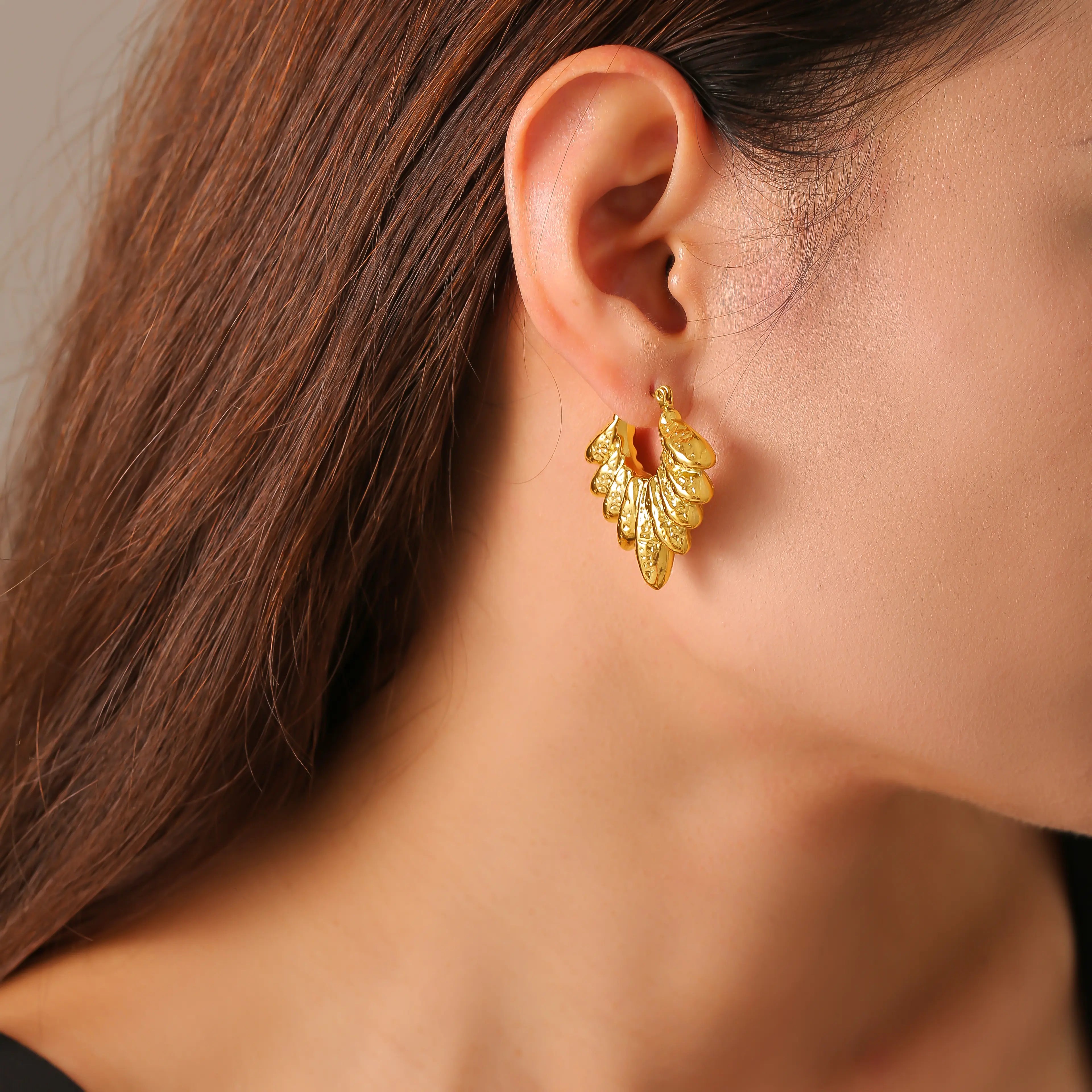 Minimalist Hollow Leaf Hoop Earrings
