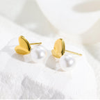 Dainty Pearl Heart Stud Earrings