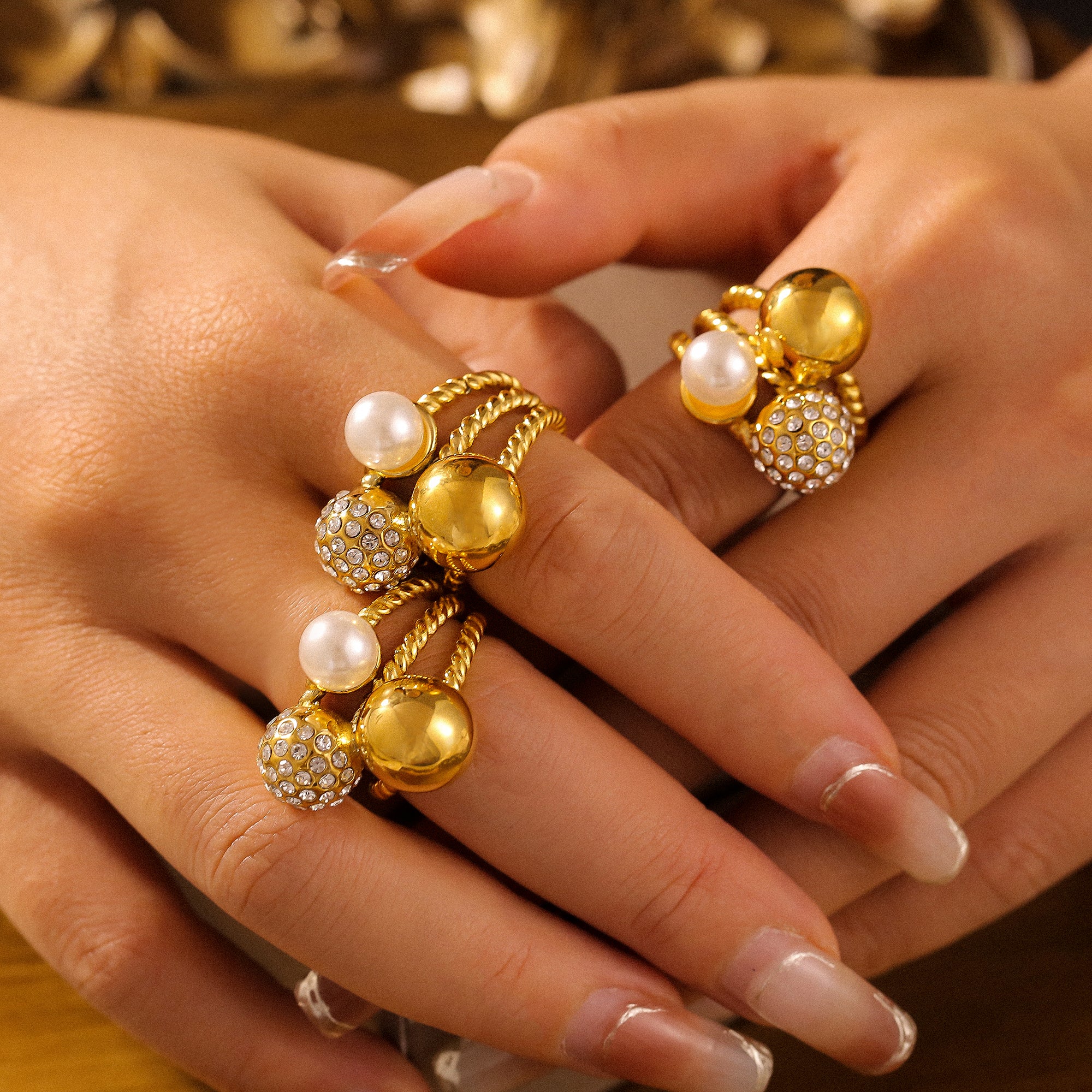 Vintage Orb Pavé Pearl Statement Ring