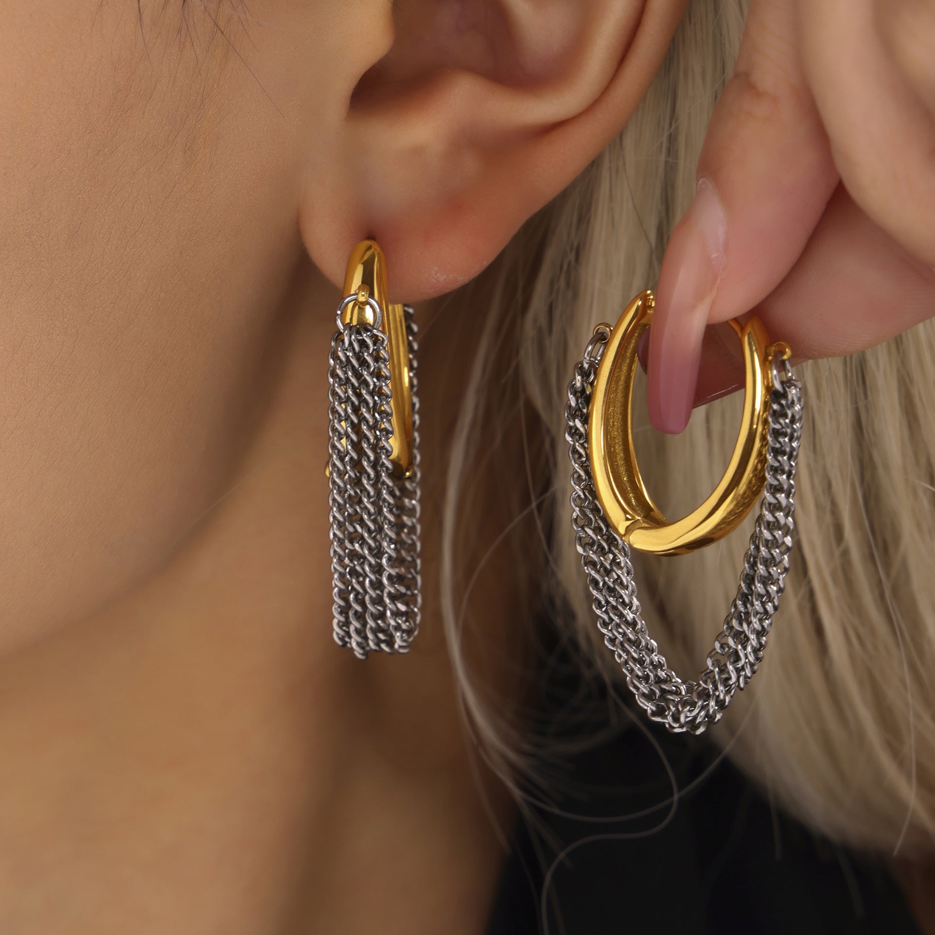 Multi-Layer Chain Fringe Hoop Earrings
