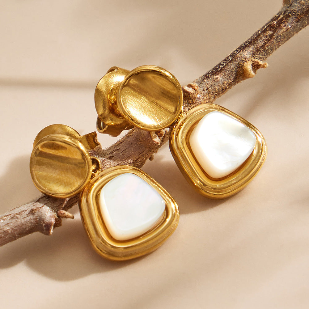 Geometric Mother of Pearl Drop Earrings