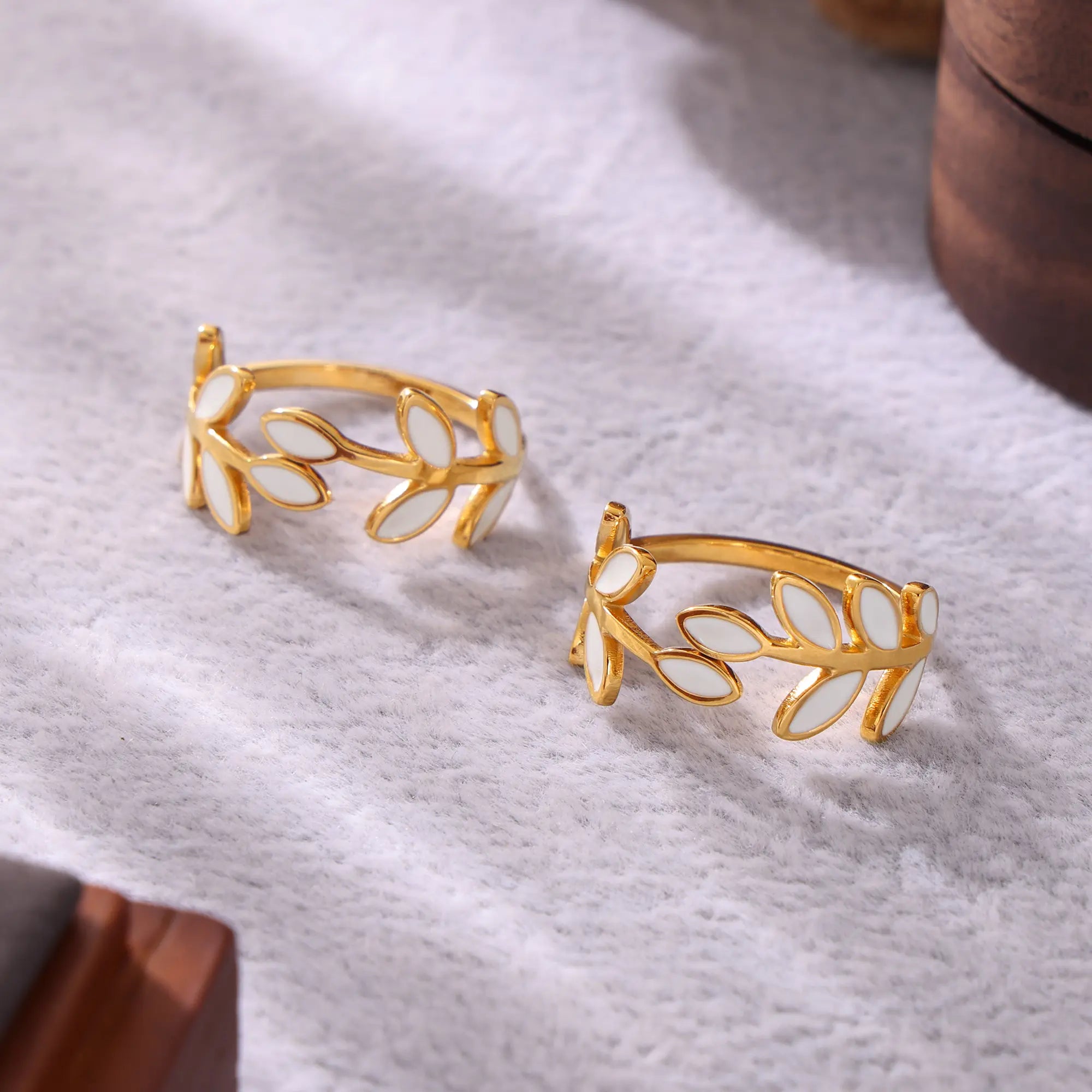 French Enamel Olive Leaf Vine Ring