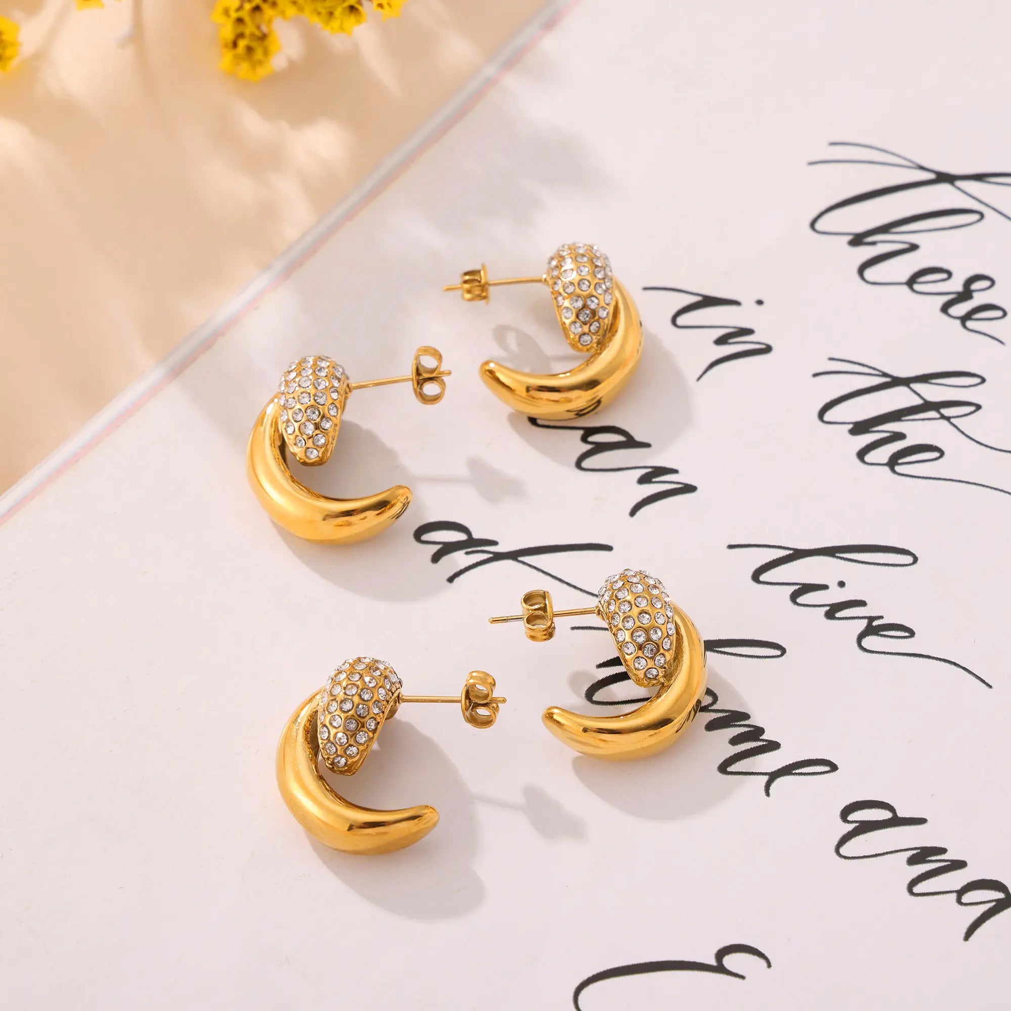 Minimalist Crescent Moon Zircon Stud Earrings