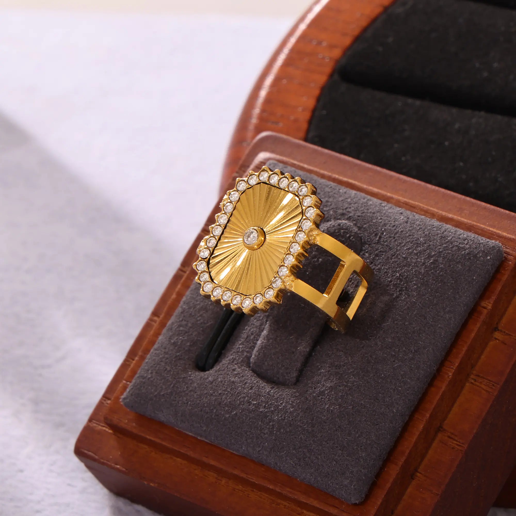 Sunburst Carved CZ Statement Adjustable Ring
