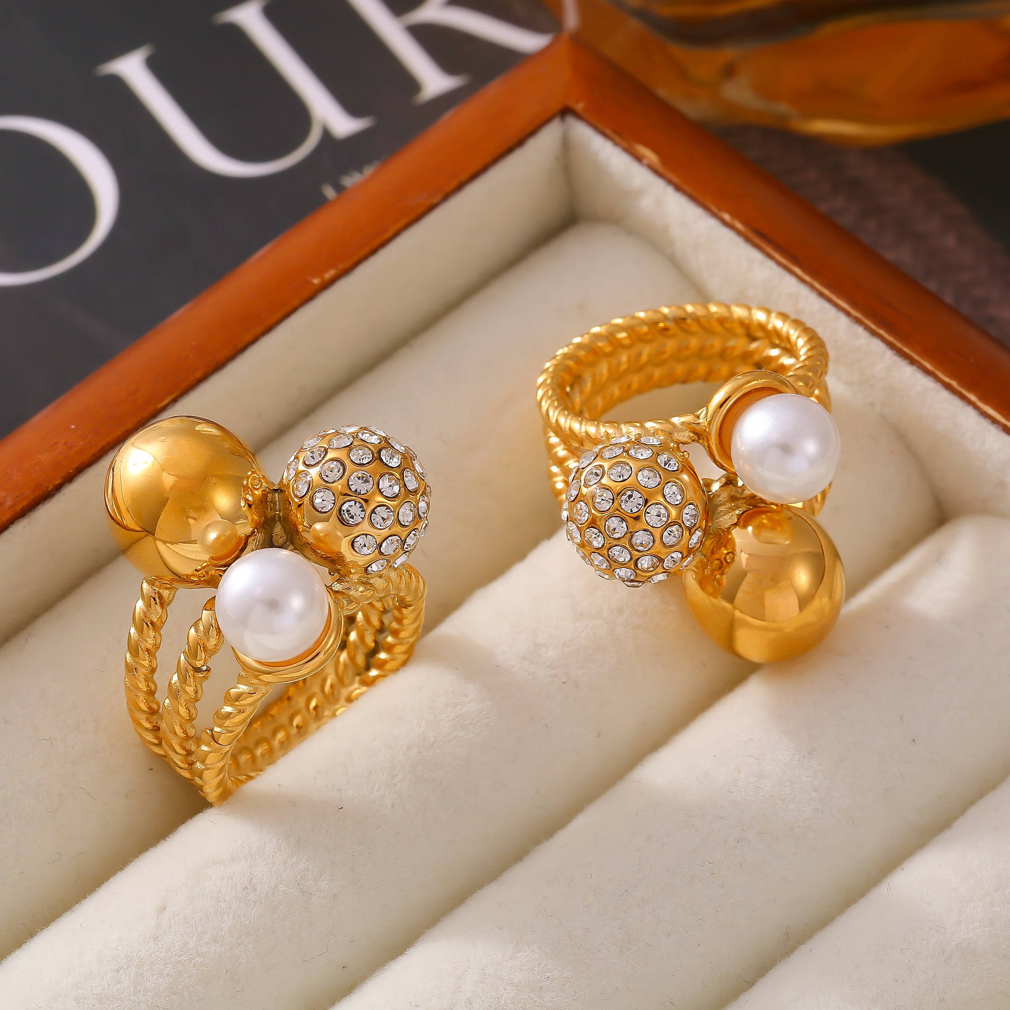 Vintage Orb Pavé Pearl Statement Ring