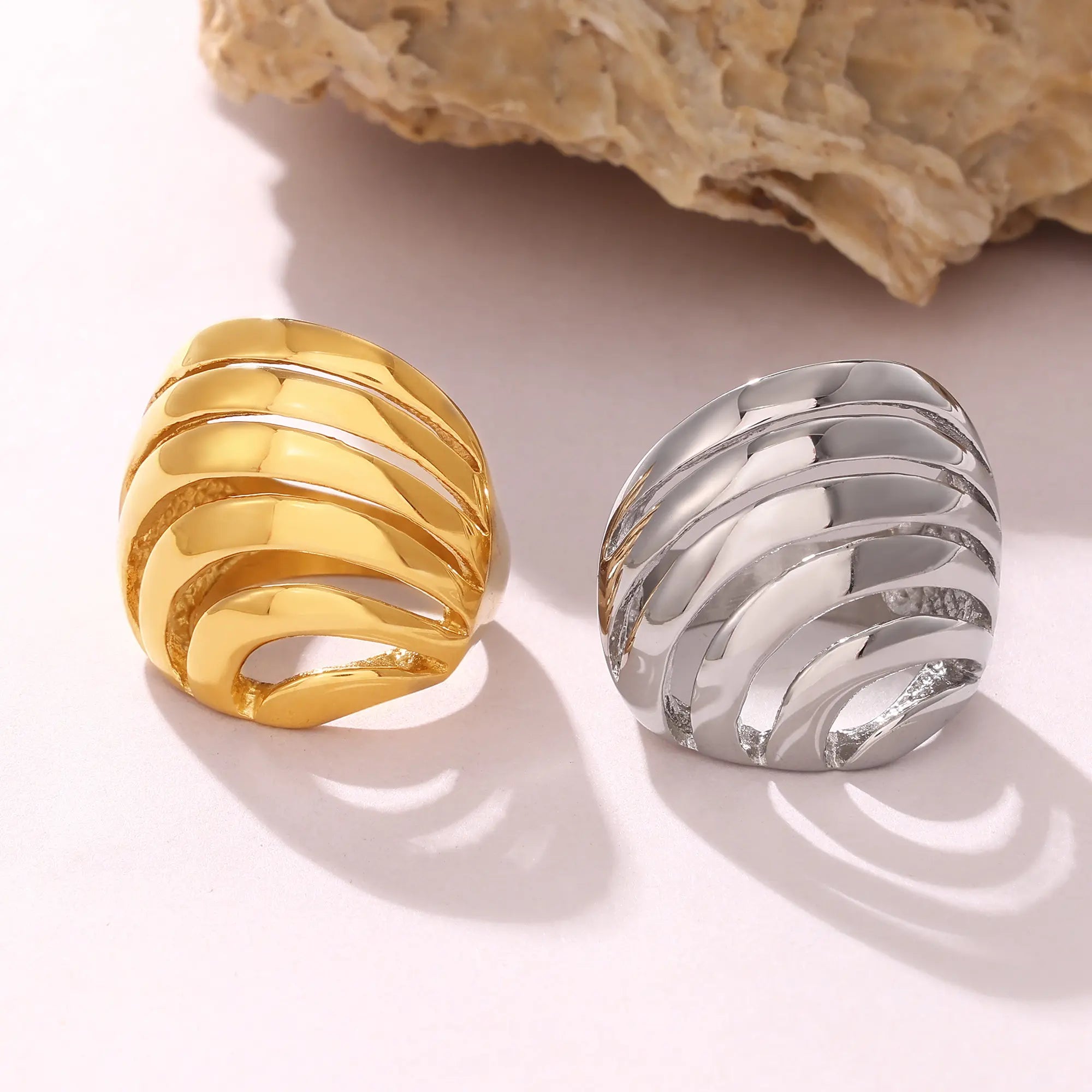Sculptural Hollow Wave Ring