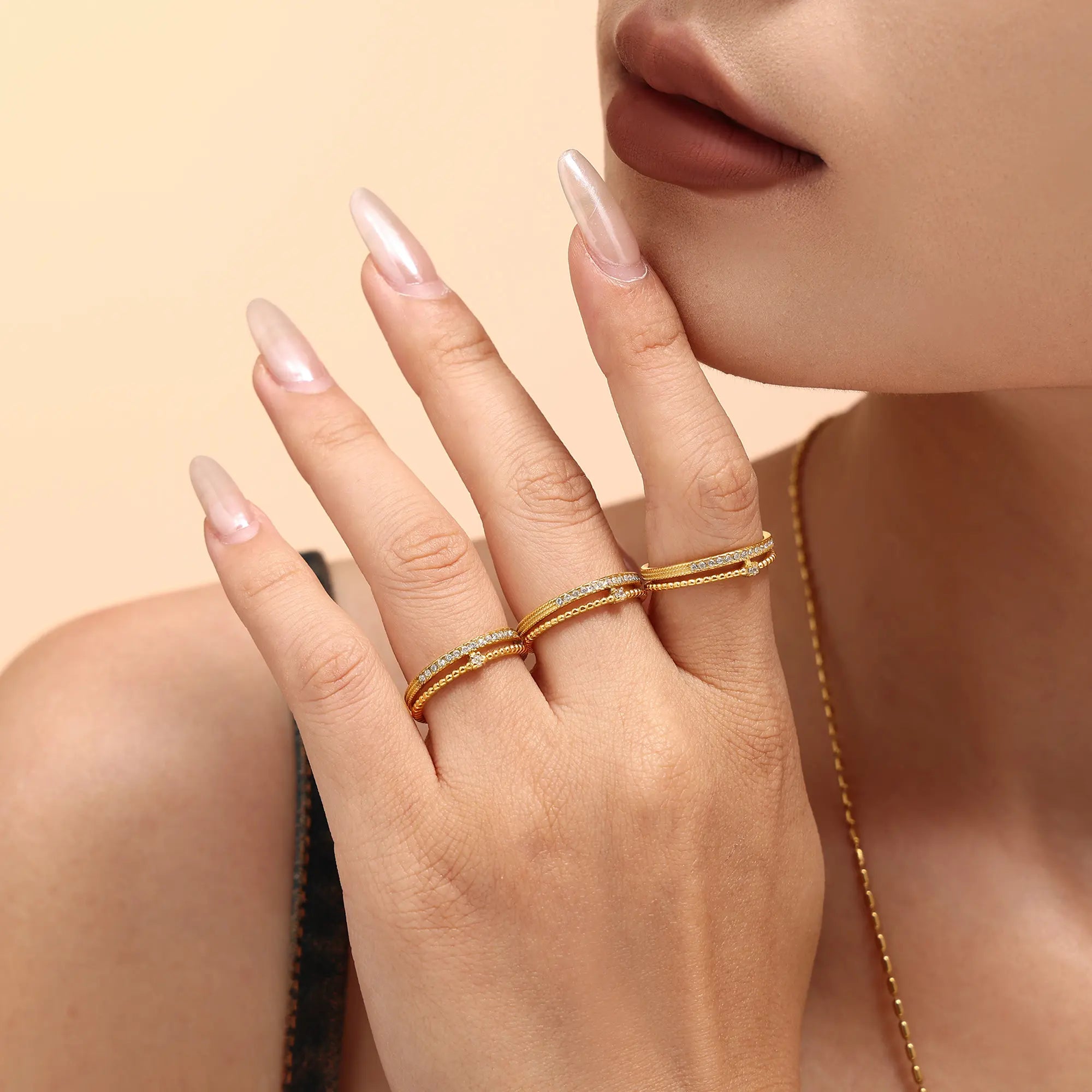 Double Layer Sparkly CZ Adjustable Ring