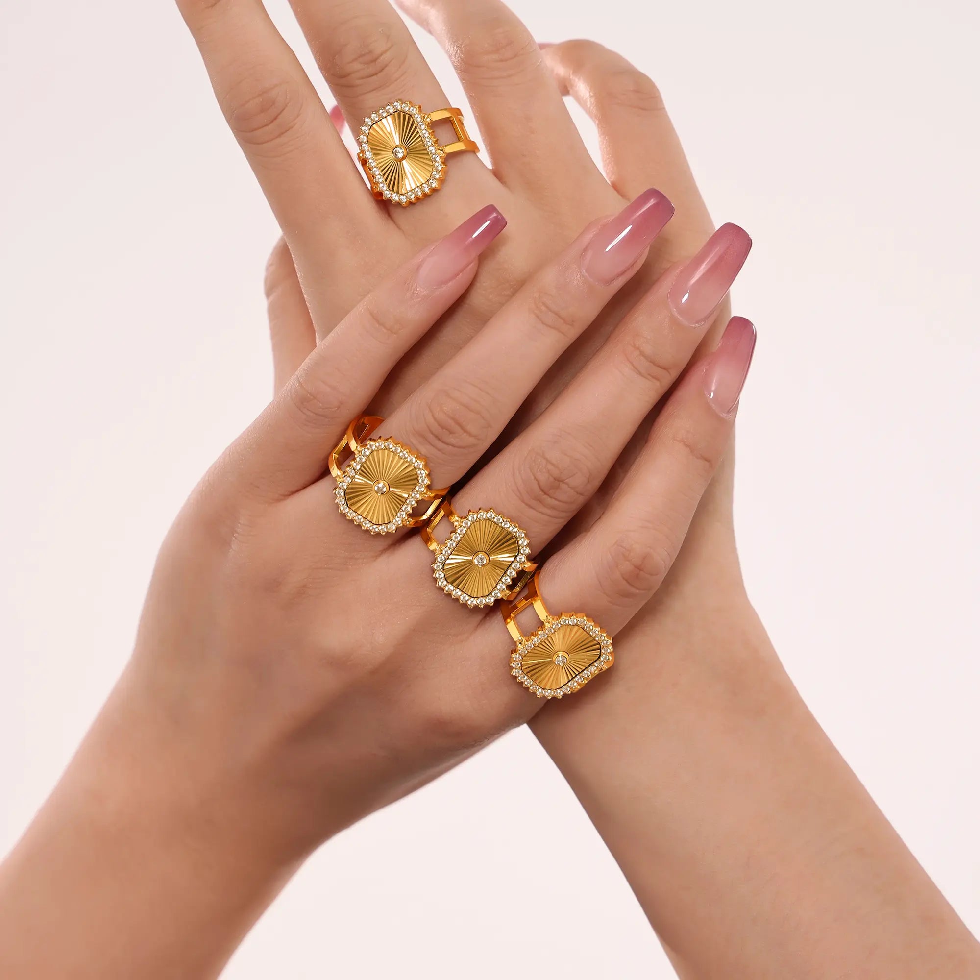 Sunburst Carved CZ Statement Adjustable Ring
