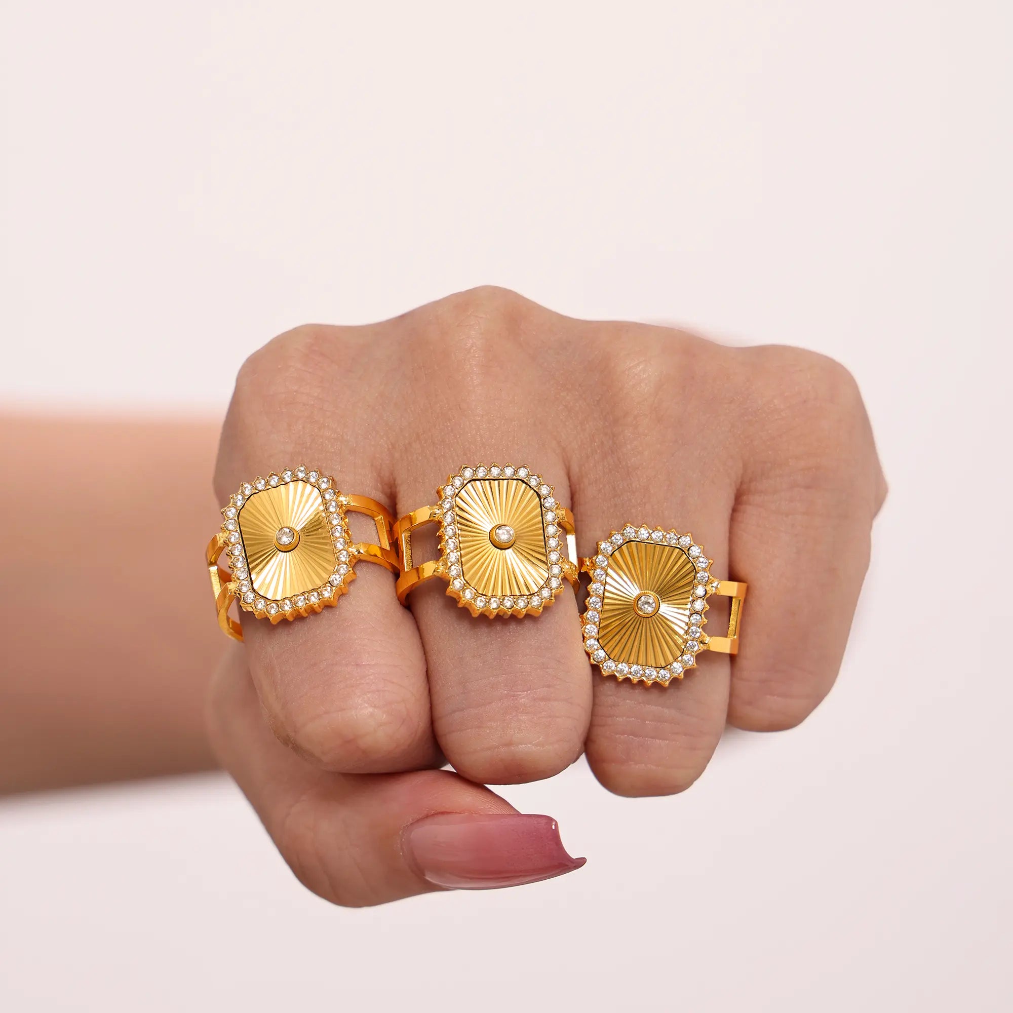 Sunburst Carved CZ Statement Adjustable Ring