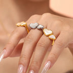 Minimalist Mother of Pearl Double Heart Open Ring