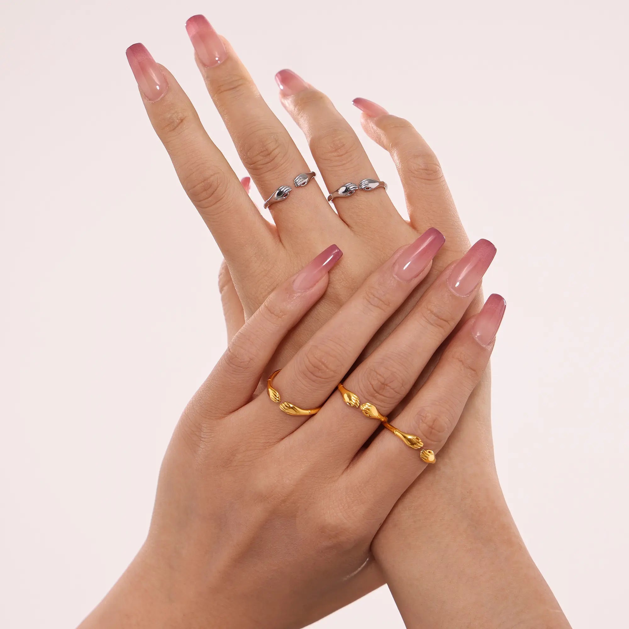 Sculptural Hugging Hands Open Ring