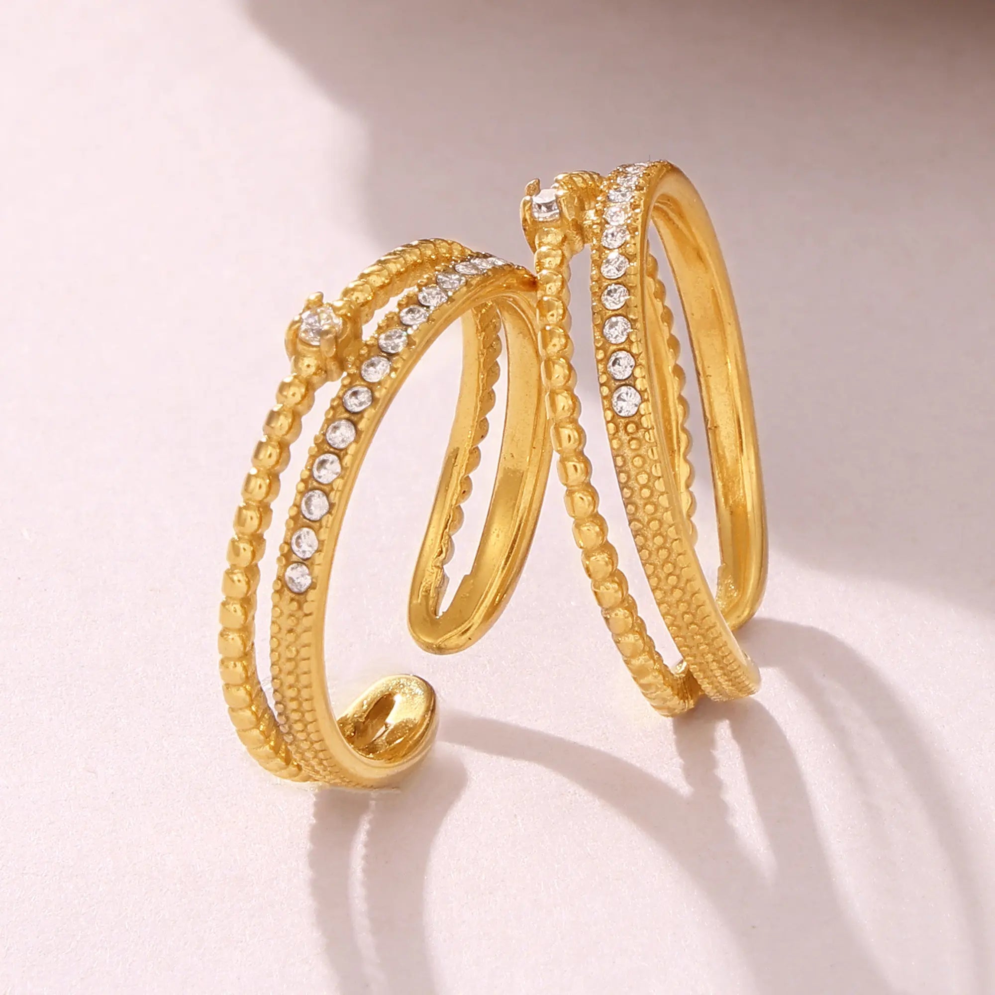 Double Layer Sparkly CZ Adjustable Ring