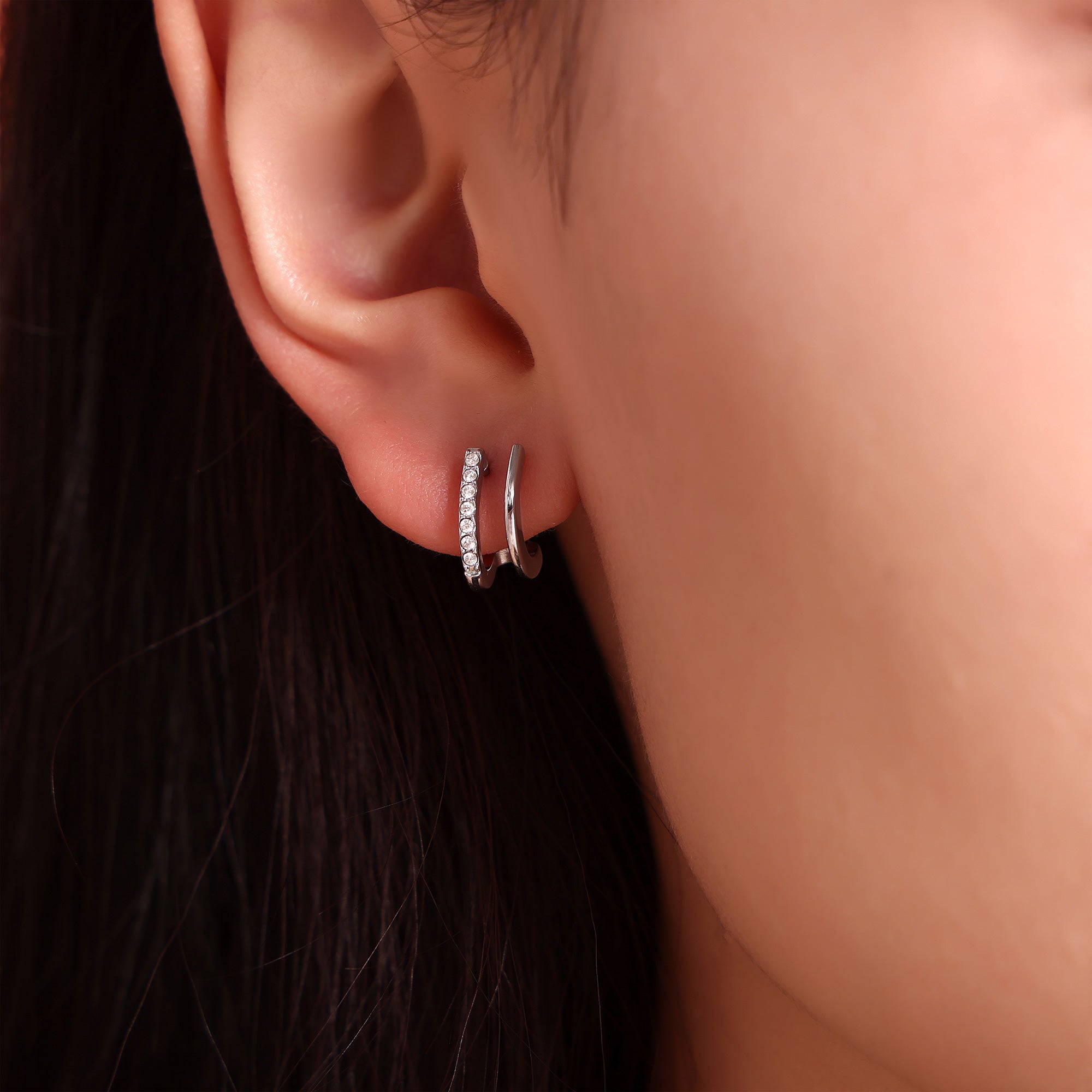 Minimalist Double Row C-Shape Hoop Earrings