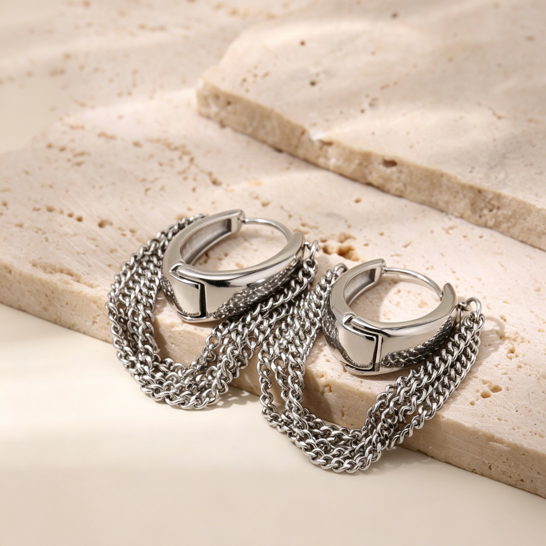 Multi-Layer Chain Fringe Hoop Earrings
