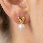 Dainty Pearl Heart Stud Earrings