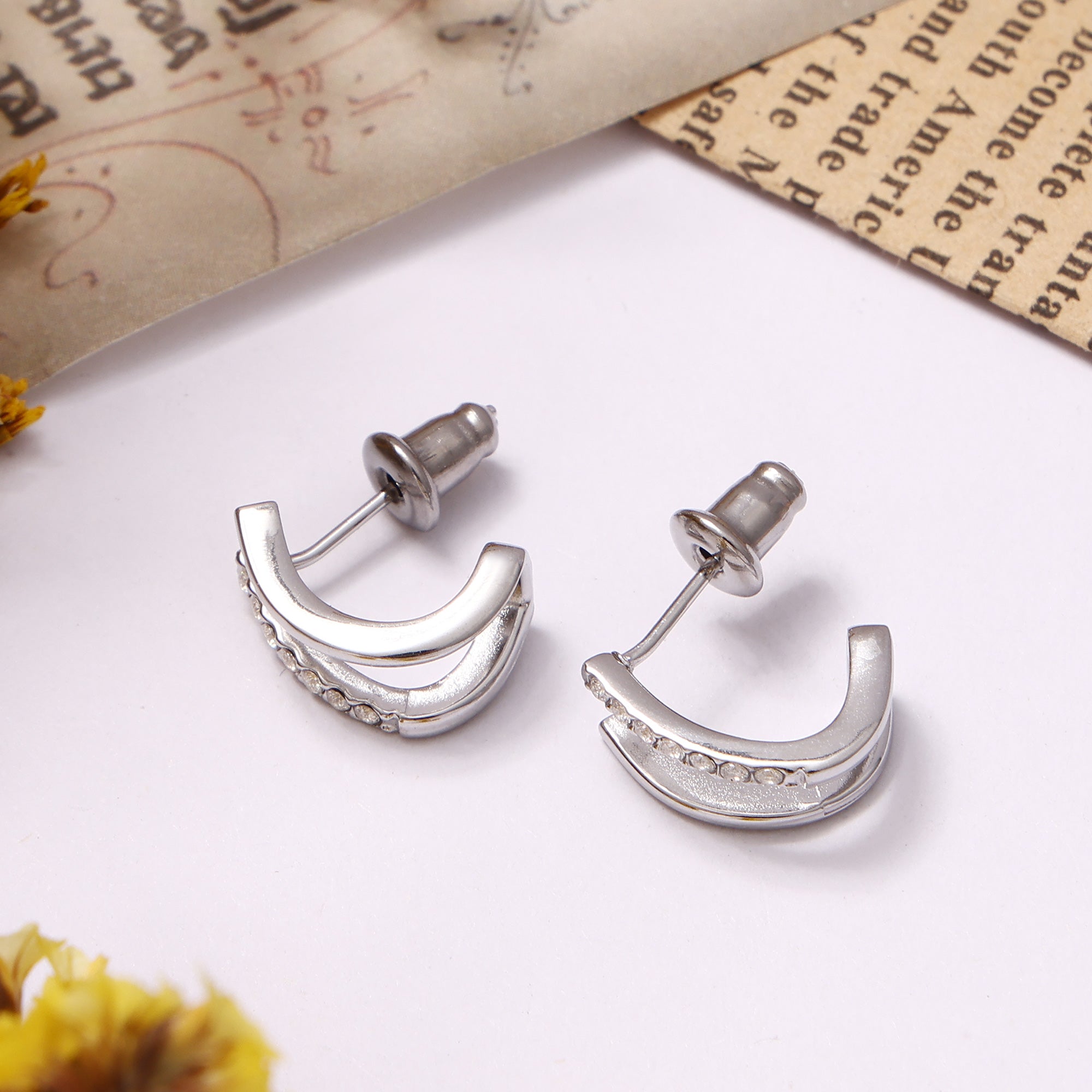 Minimalist Double Row C-Shape Hoop Earrings