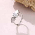 Minimalist Mother of Pearl Double Heart Open Ring