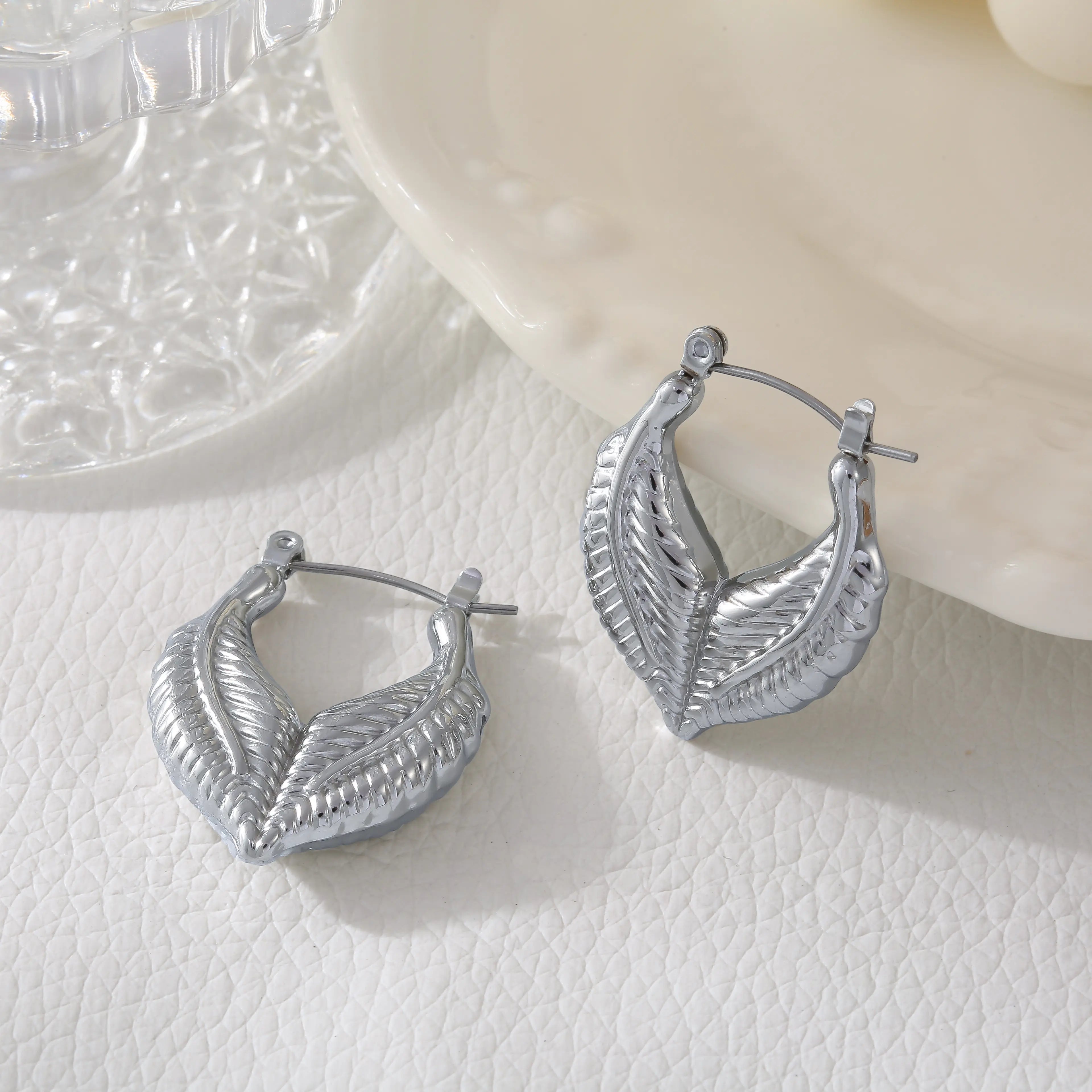 Minimalist Leaf Heart Stud Earrings