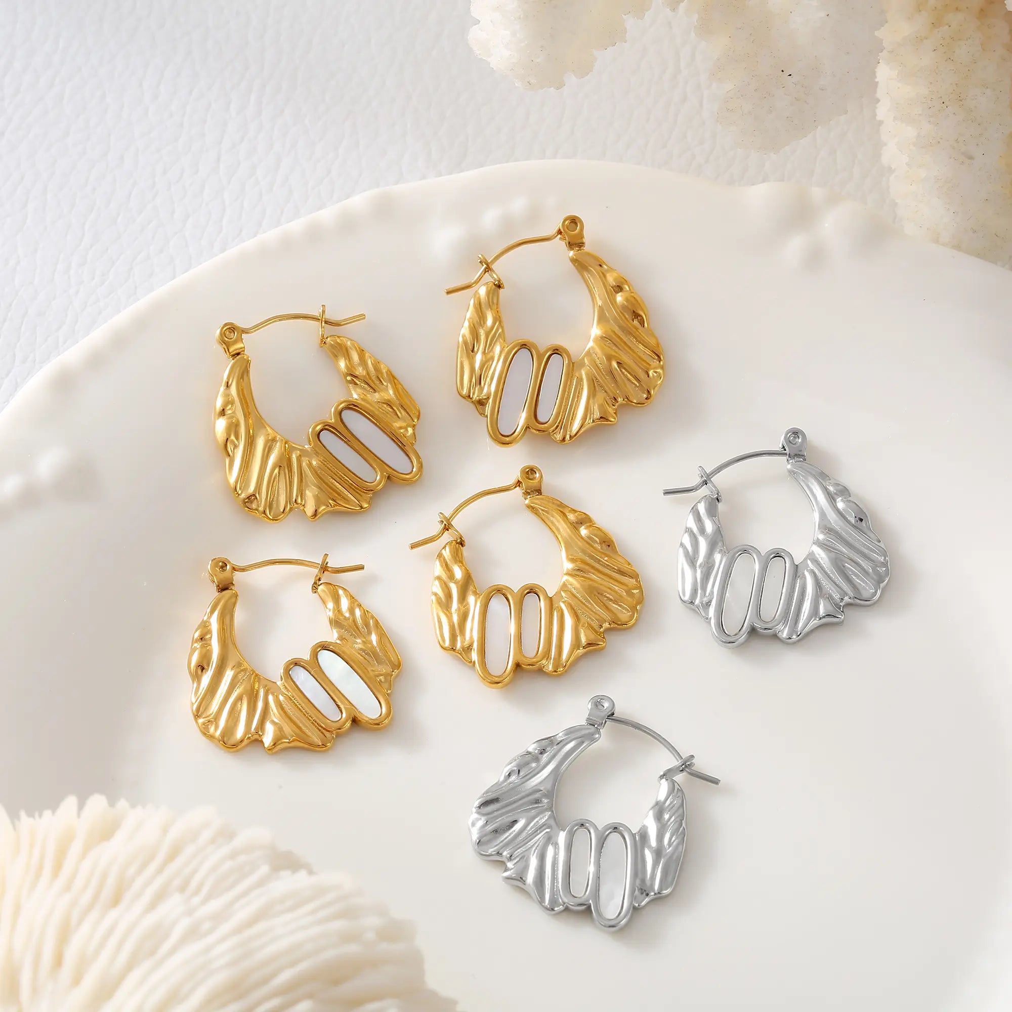 Irregular Molten Shell Hoop Earrings