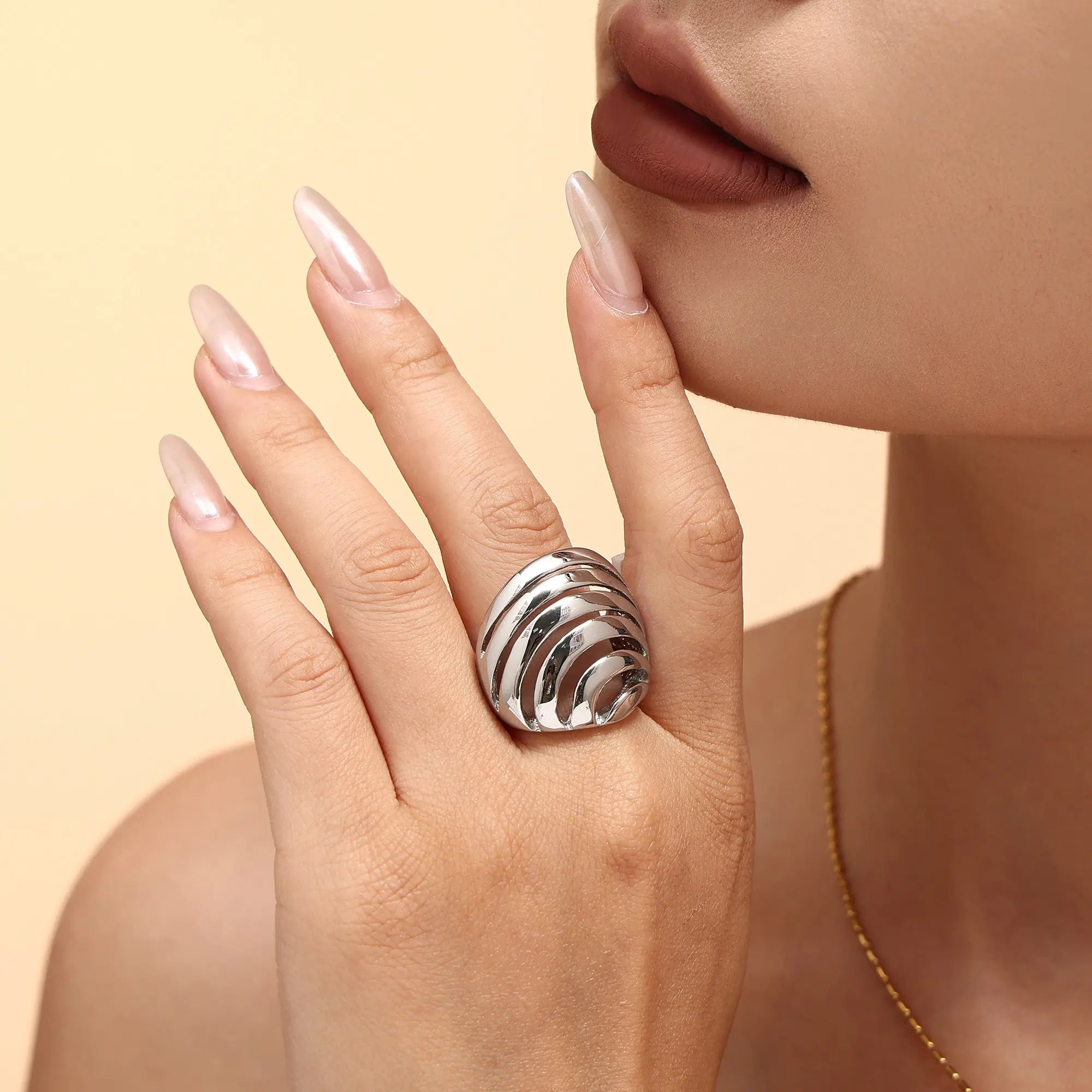 Sculptural Hollow Wave Ring