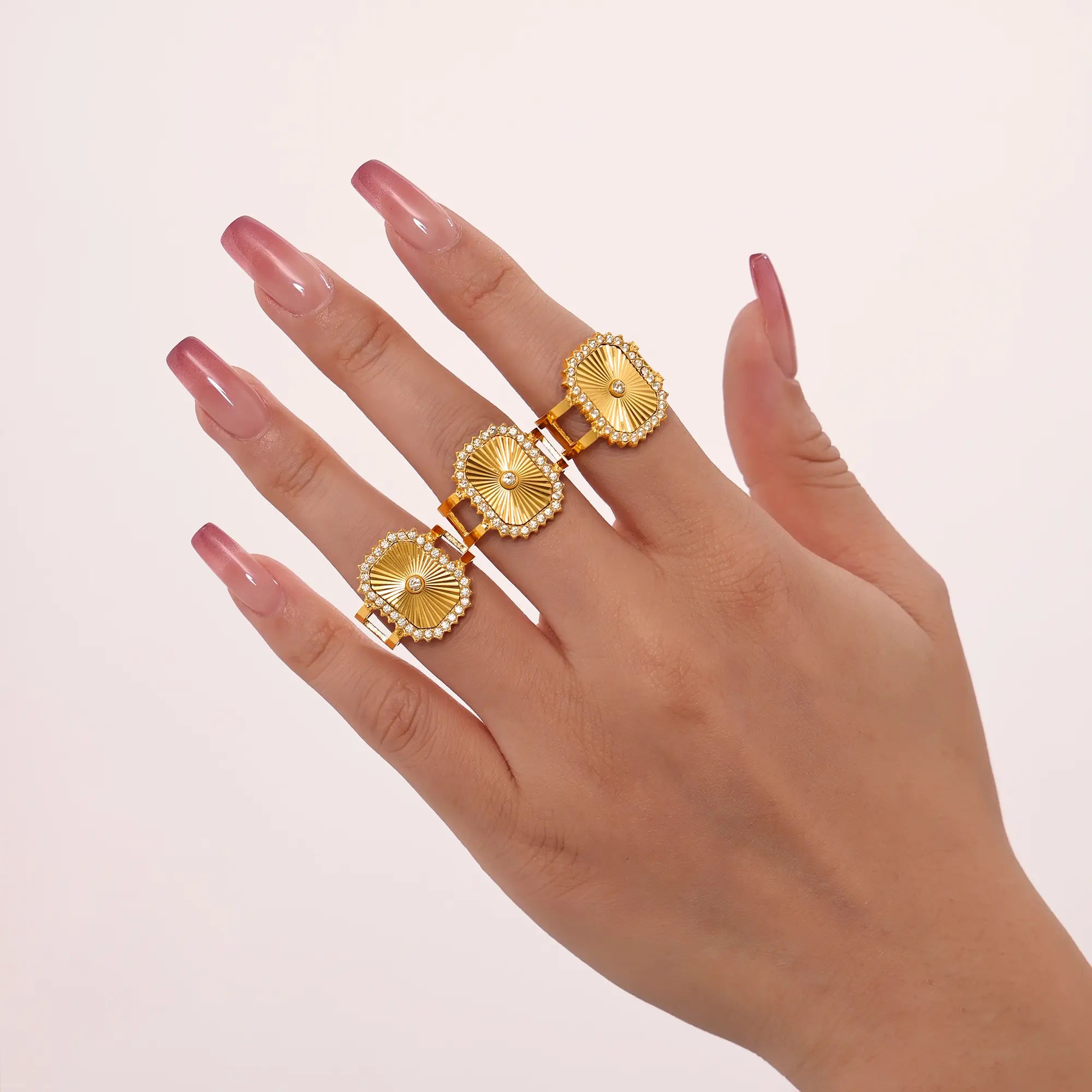 Sunburst Carved CZ Statement Adjustable Ring