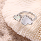 Minimalist Mother of Pearl Double Heart Open Ring