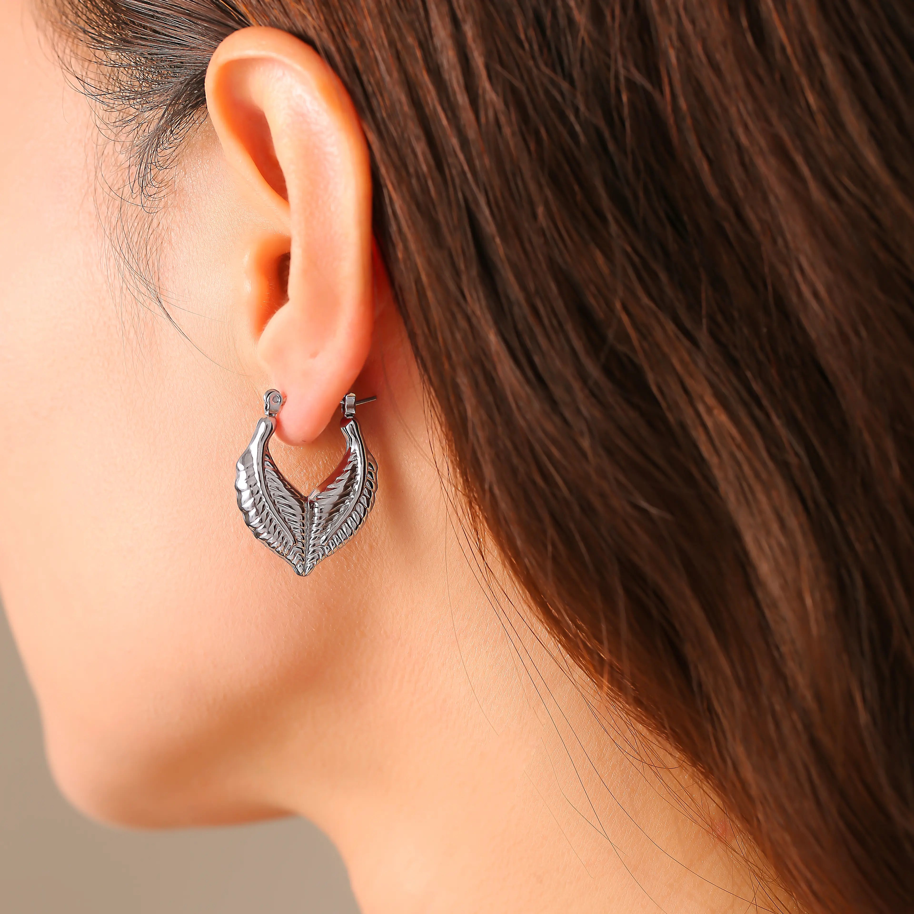 Minimalist Leaf Heart Stud Earrings