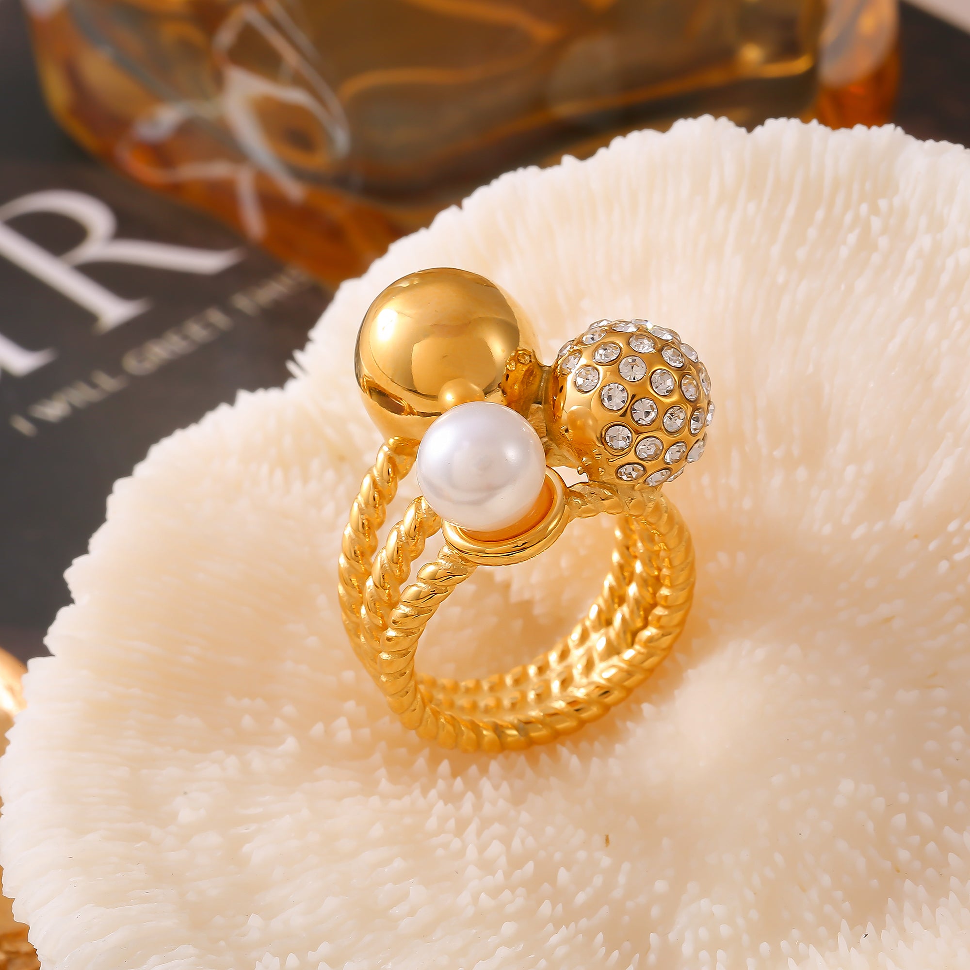 Vintage Orb Pavé Pearl Statement Ring