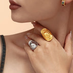 Vintage Sculptural Wavy Straw Hat Statement Ring