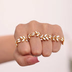 French Enamel Olive Leaf Vine Ring
