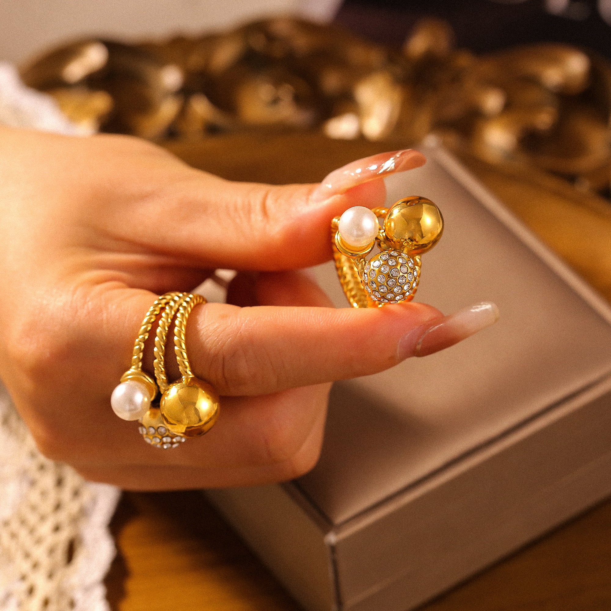 Vintage Orb Pavé Pearl Statement Ring
