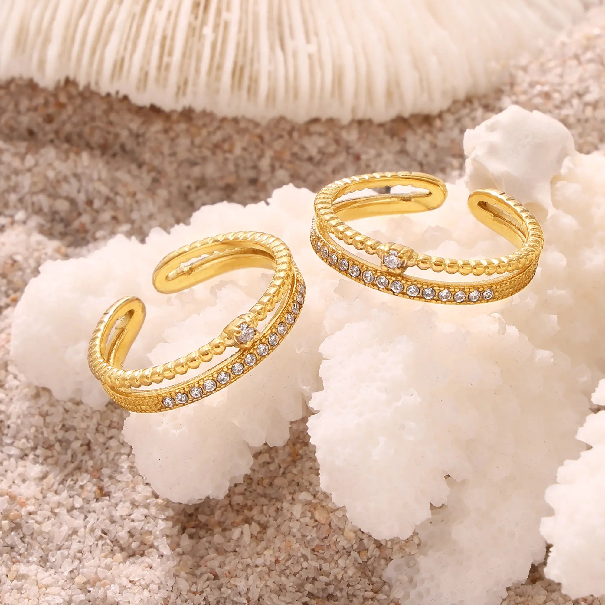 Double Layer Sparkly CZ Adjustable Ring