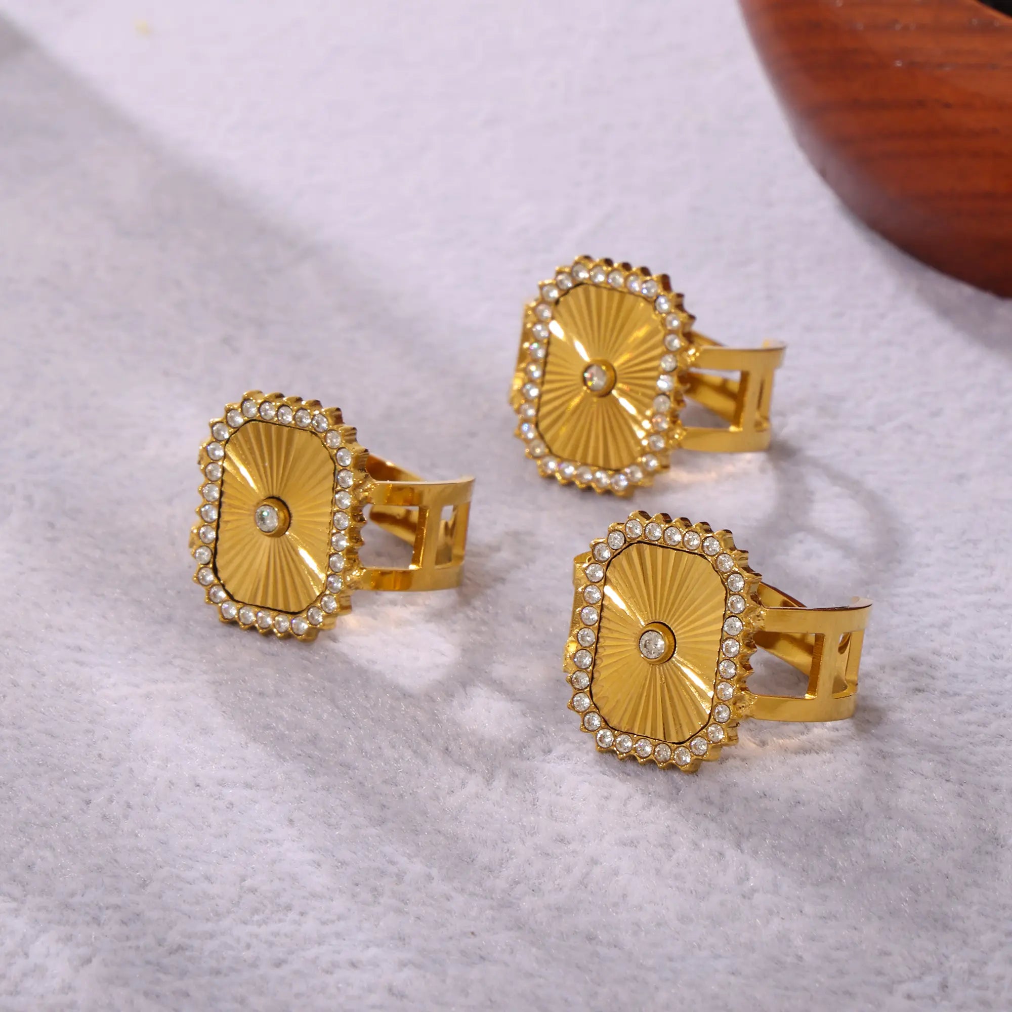 Sunburst Carved CZ Statement Adjustable Ring