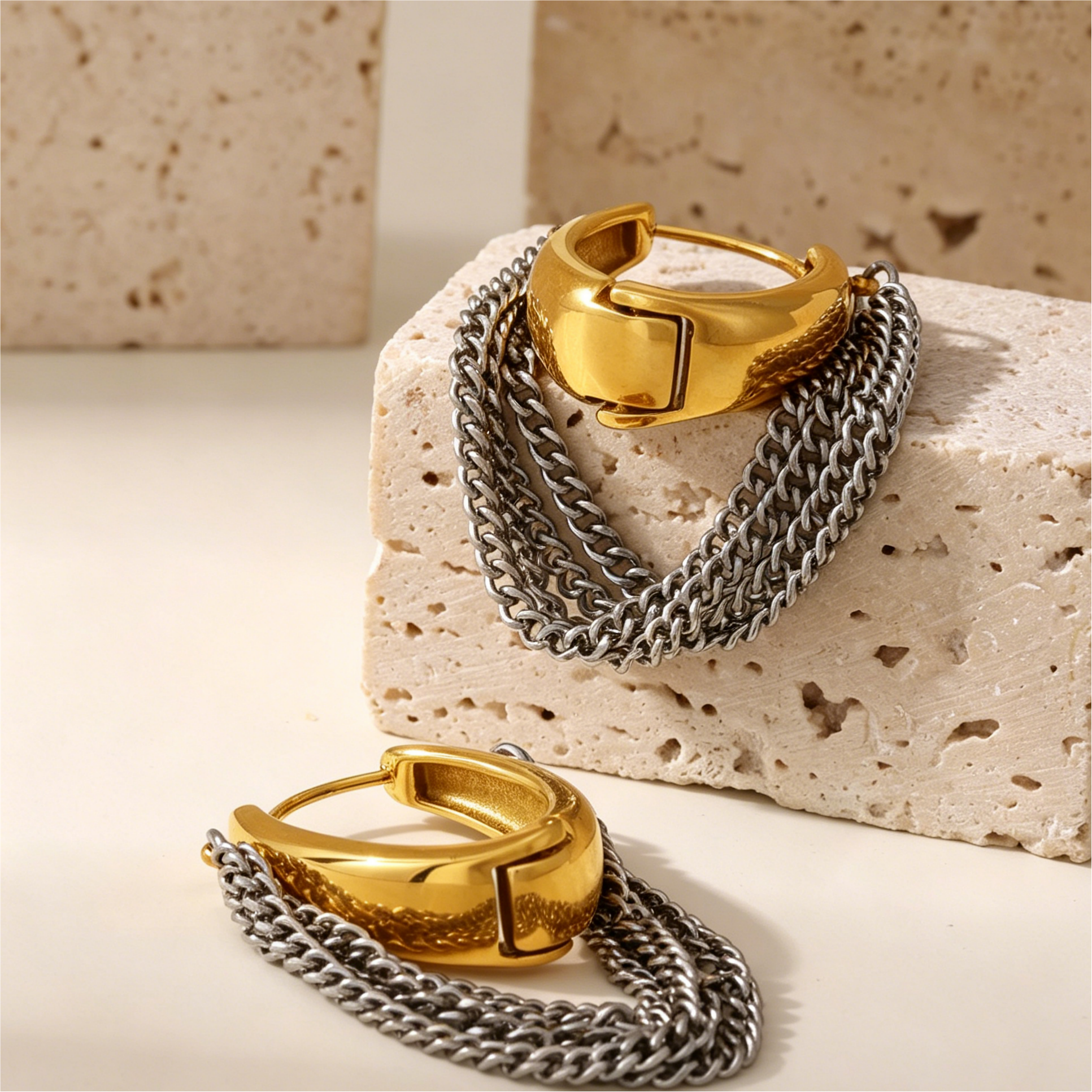 Multi-Layer Chain Fringe Hoop Earrings