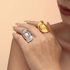 Vintage Sculptural Wavy Straw Hat Statement Ring