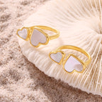 Minimalist Mother of Pearl Double Heart Open Ring