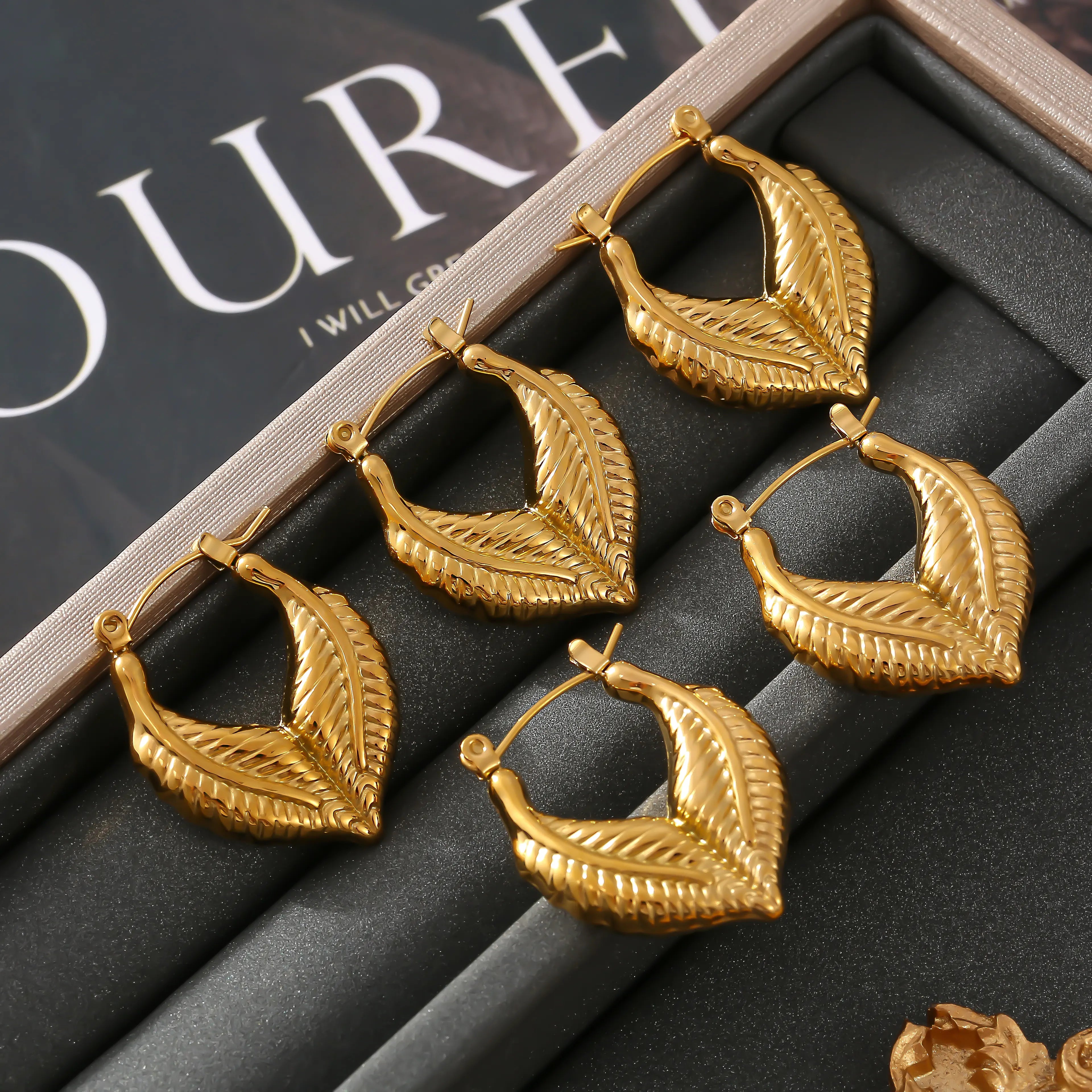 Minimalist Leaf Heart Stud Earrings