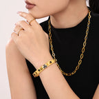 18K Gold Plated Clover Gemstone Hinged Bangle Bracelet